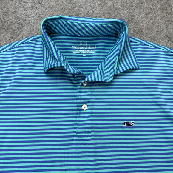 Vineyard Vines Performance Polo Shirt Men M Green Purple Stretch Striped - Picture 1 of 12
